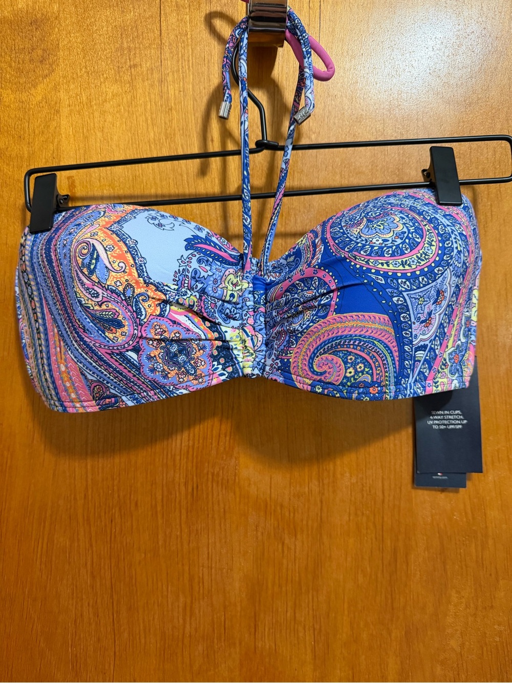 Tommy Hilfiger Paisley Print Bandeau Bikini Top in Blue, Pink, Orange